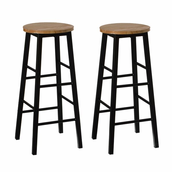 Vintiquewise Set of 2 Wooden 28 High Rustic Round Bar Stool with Footrest for Indoor and Outdoor QI004466.2